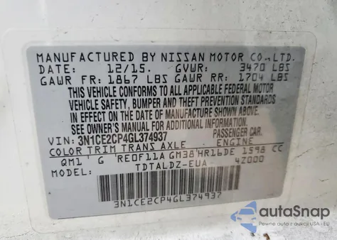 2016 Nissan Versa Note S from USA, damaged, VIN 3N1CE2CP4GL374937